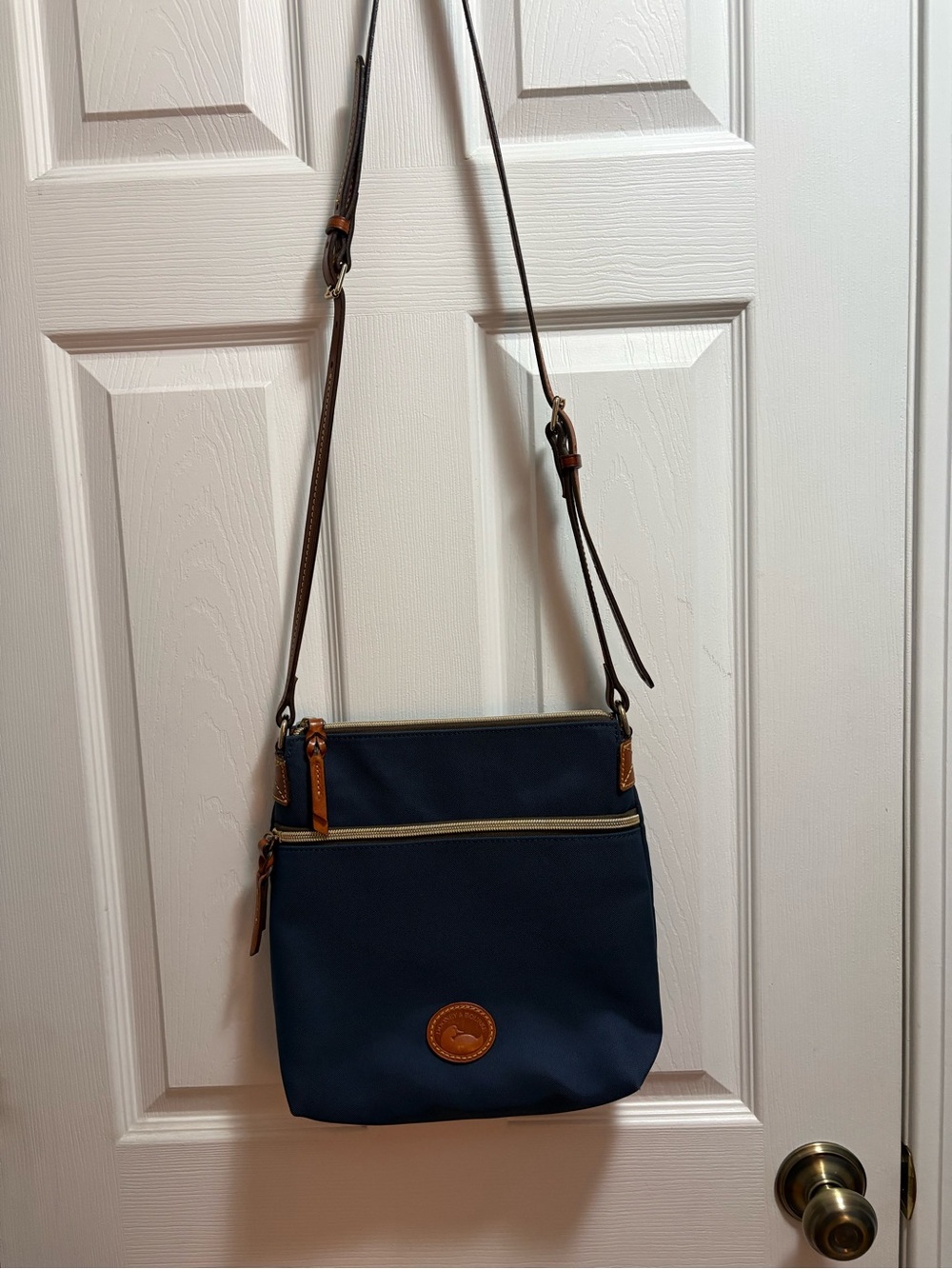 Dooney & Bourke Navy Nylon Crossbody with Brown Trim